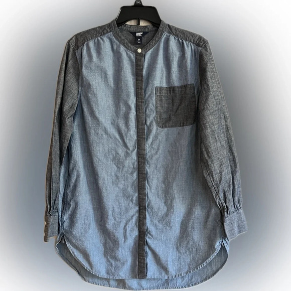 Lands End Denim Shirt Dress, Contrasting Pocket/Sleeves Side Hidden Pockets, M - Picture 1 of 10